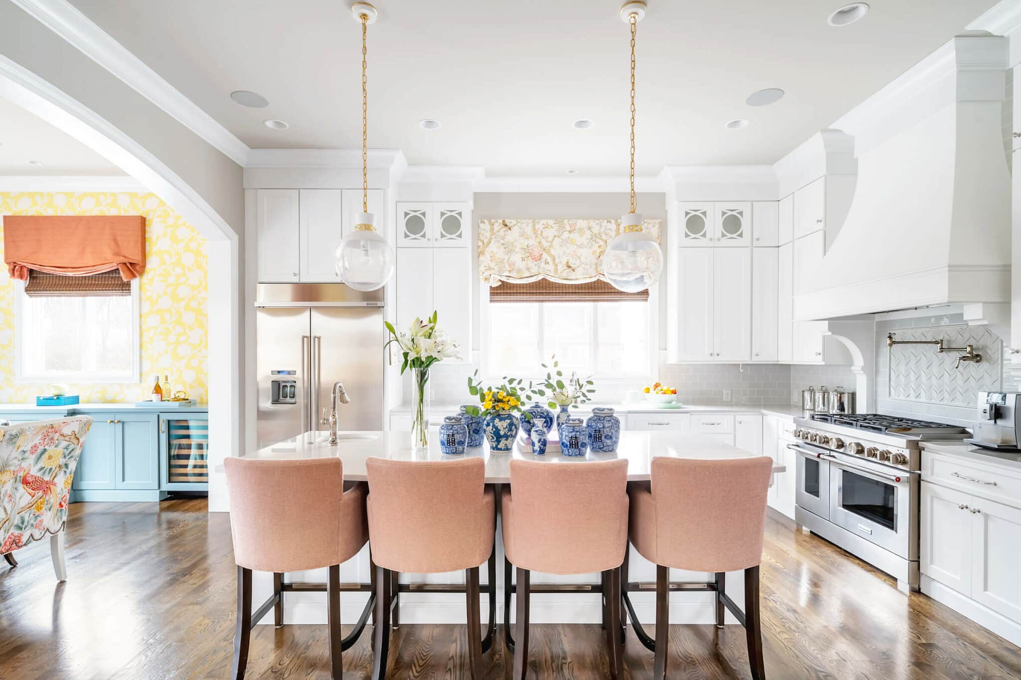 Reusch Interior Design - Indian Hill - Cincinnati, OH Yellow, Pink, and Blue Kitchen Remodel
