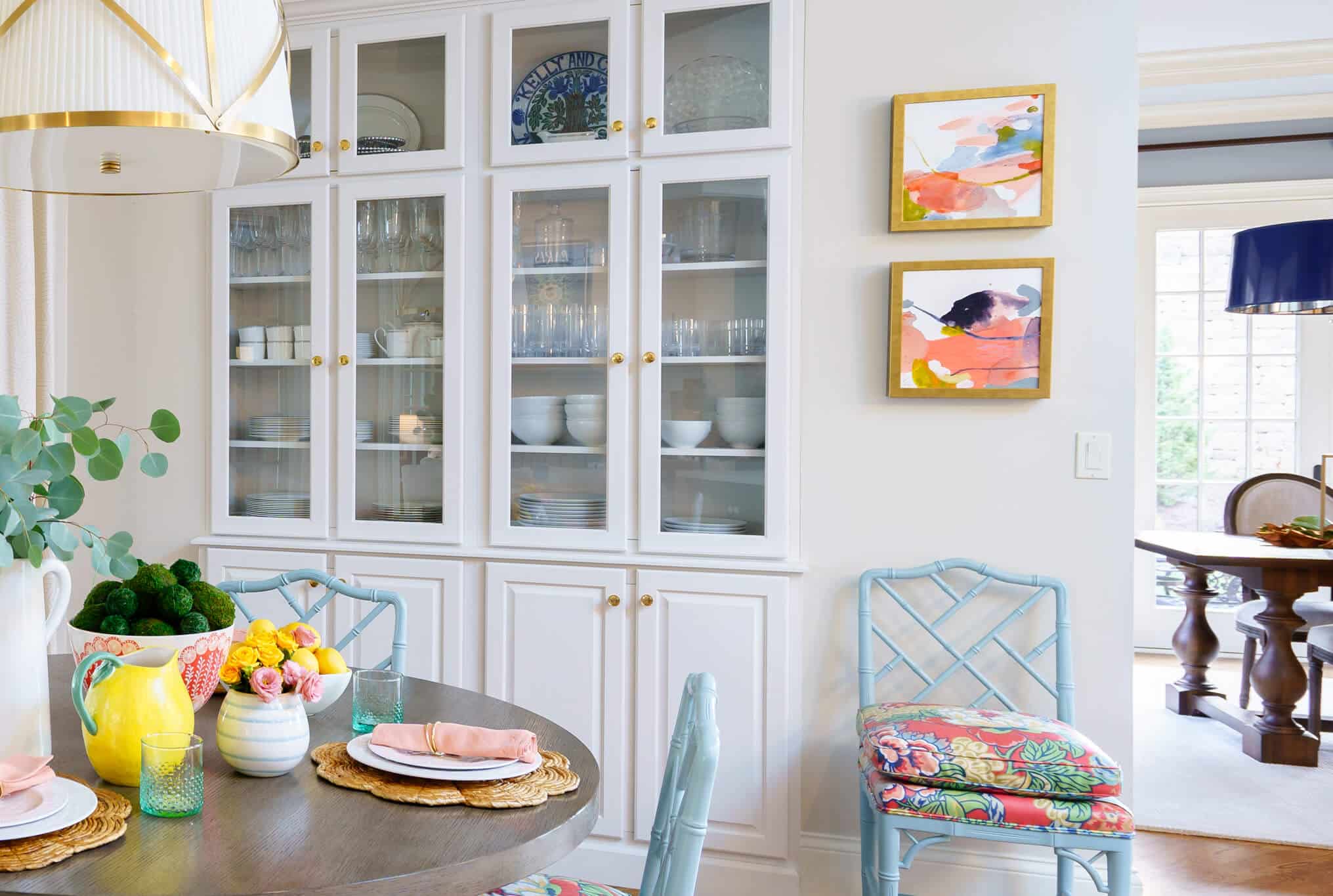Laney Reusch Interior Design - Cincinnati Interior Designer - white kitchen with light blue chairs