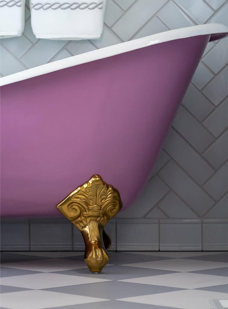 Laney Reusch Interior Design - Cincinnati Interior Designer - eggplant purple bathtub with gold feet